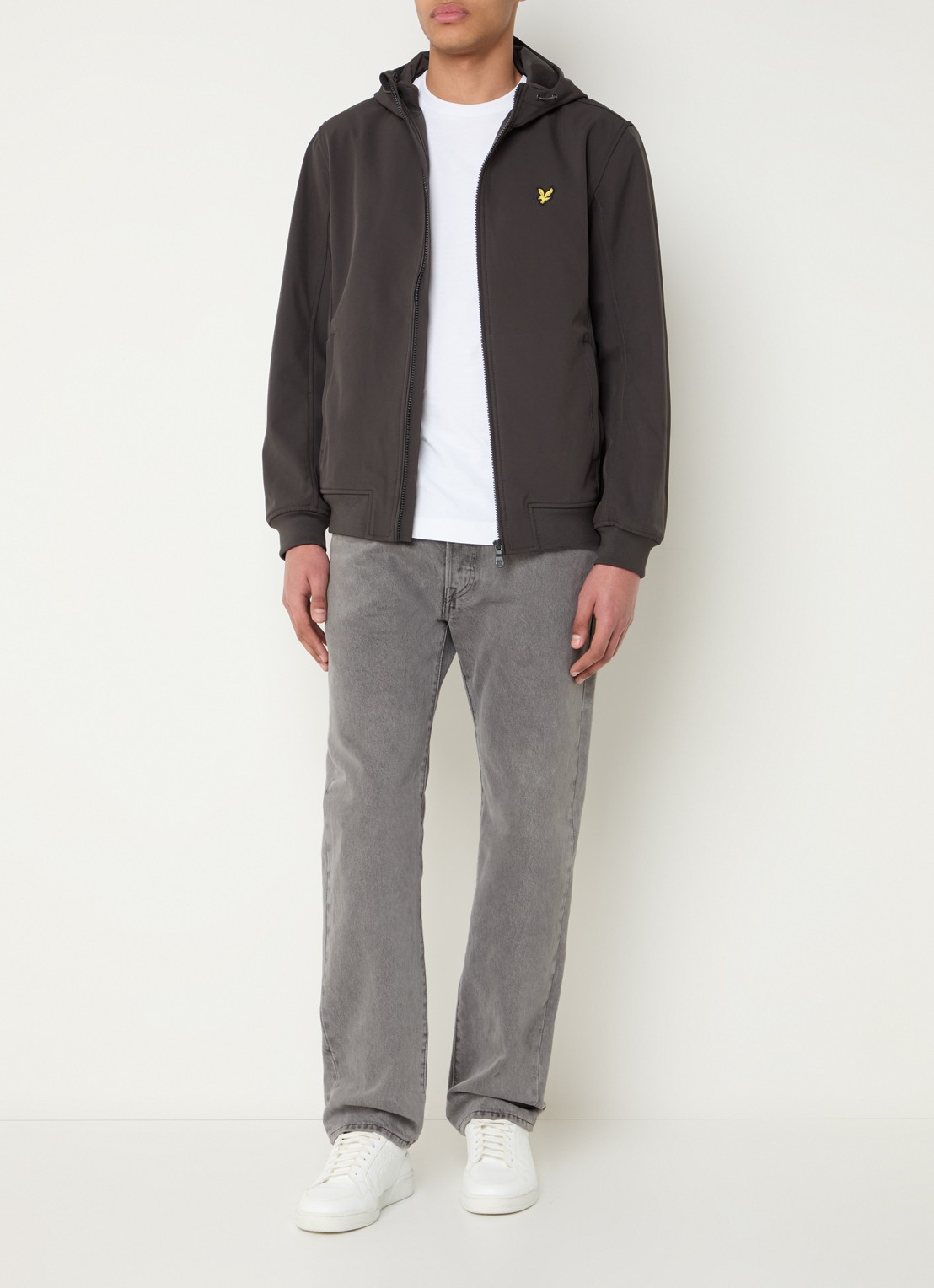 Lyle & Scott Softshell jack met capuchon en ritszakken - voorkant 2 antraciet