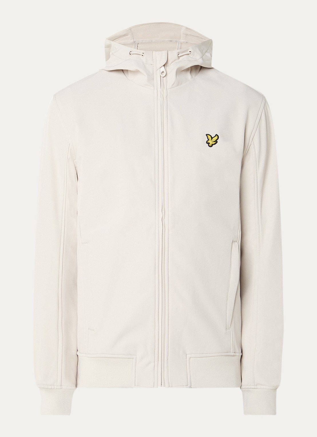 Lyle & Scott Softshell jack met capuchon en ritszakken - voorkant beige