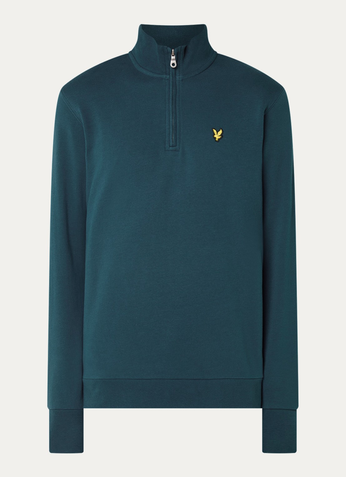 Lyle & Scott Sweater met halve rits en logoborduring - voorkant petrol