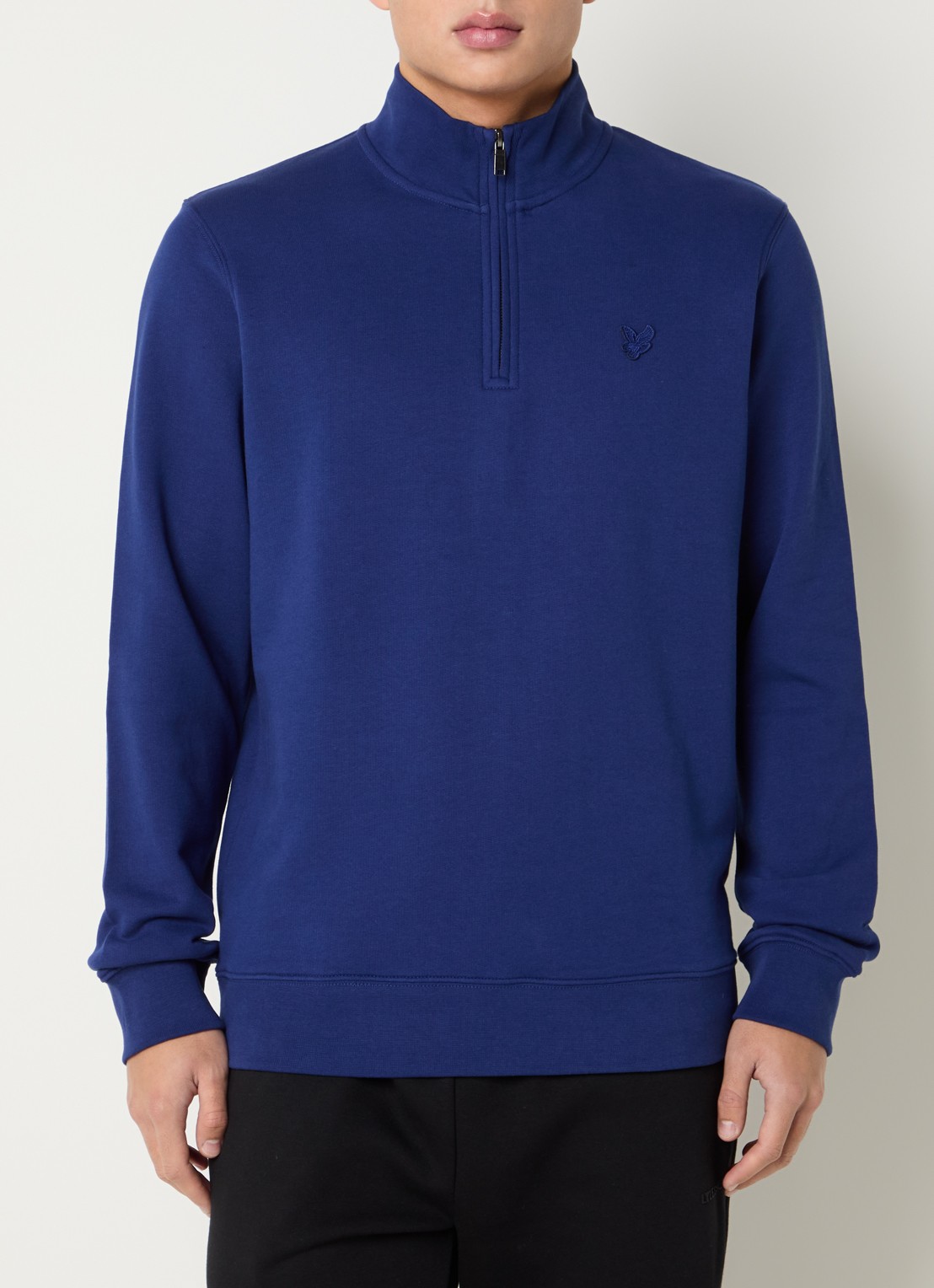 Lyle & Scott Sweater met halve rits - detail 3 donkerblauw
