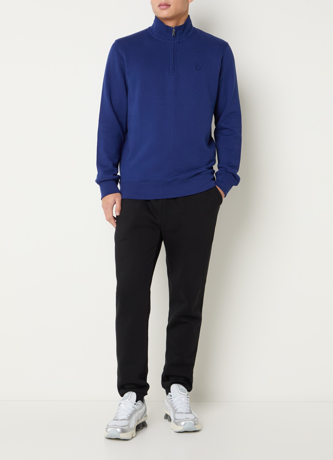 Lyle & Scott Sweater met halve rits - voorkant 2 donkerblauw