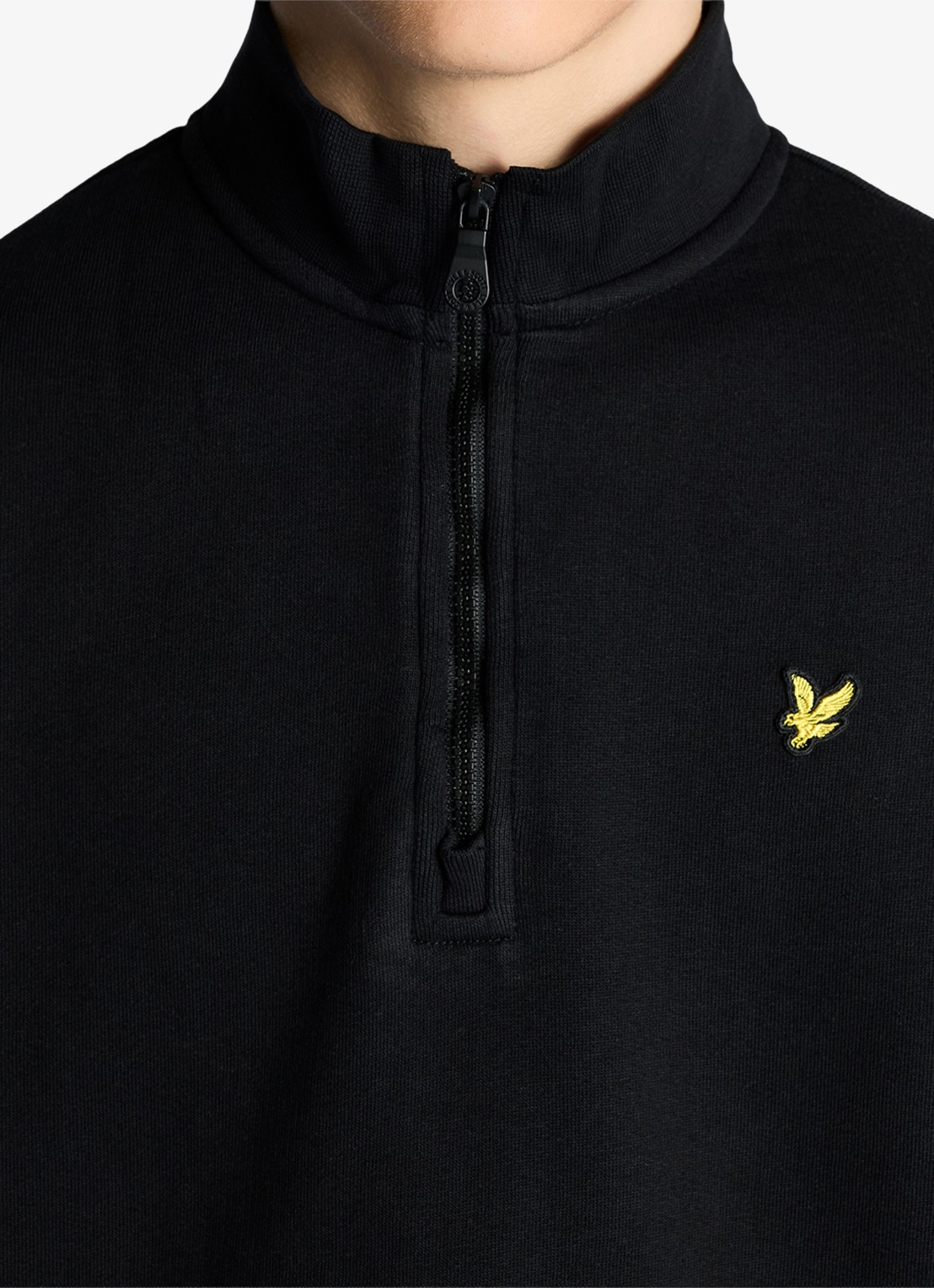 Lyle & Scott Sweater met halve rits - detail zwart