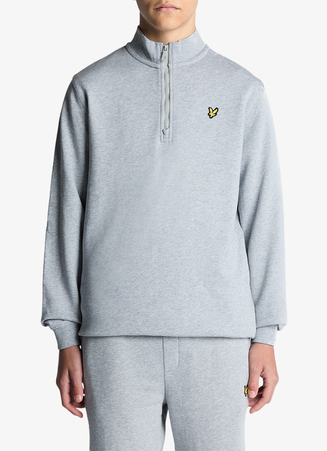 Lyle & Scott Sweater met halve rits - voorkant 2 grijsmele