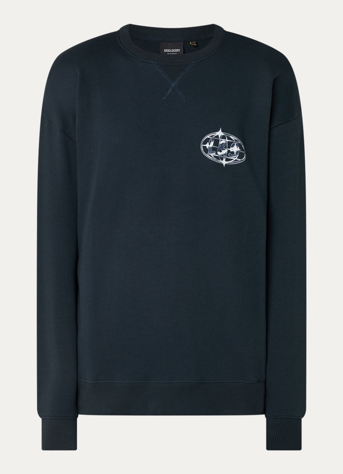 Lyle & Scott Sweater met logo- en backprint - voorkant donkerblauw