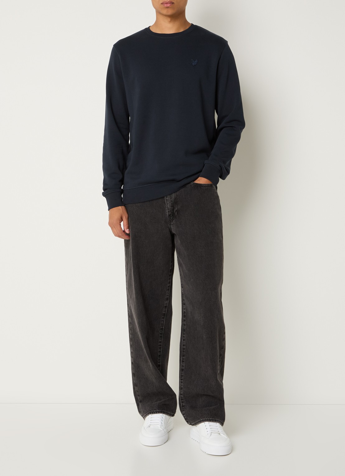 Lyle & Scott Sweater met logo - voorkant 2 donkerblauw