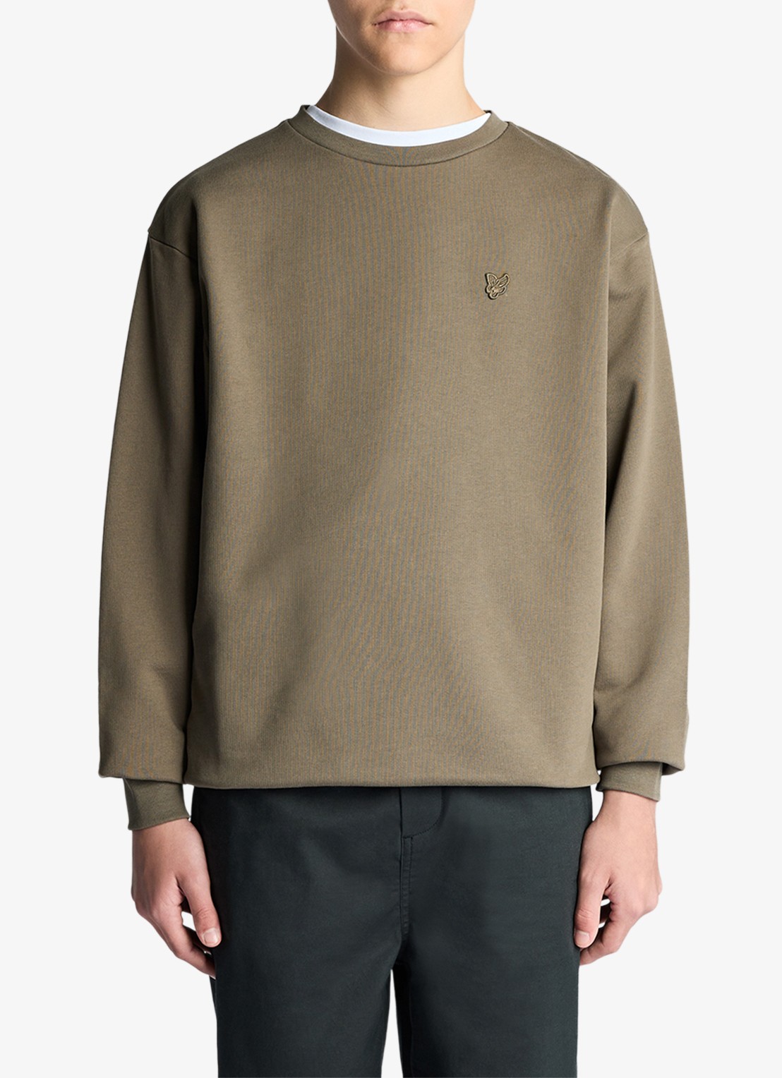 Lyle & Scott Sweater met logoborduring - voorkant olijfgroen