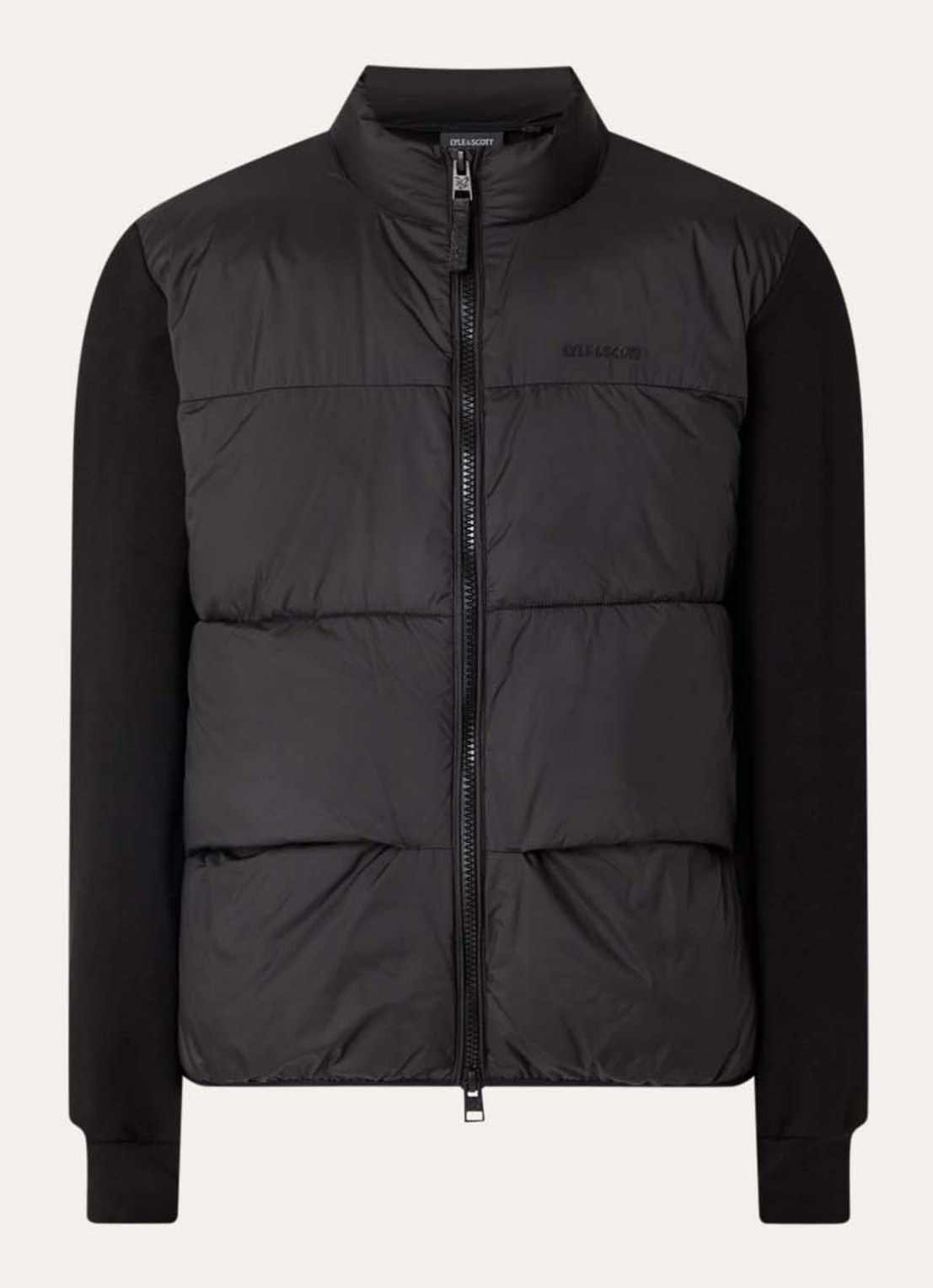 Lyle & Scott Sweatvest met gewatteerd voorpand en logo - voorkant 2 zwart