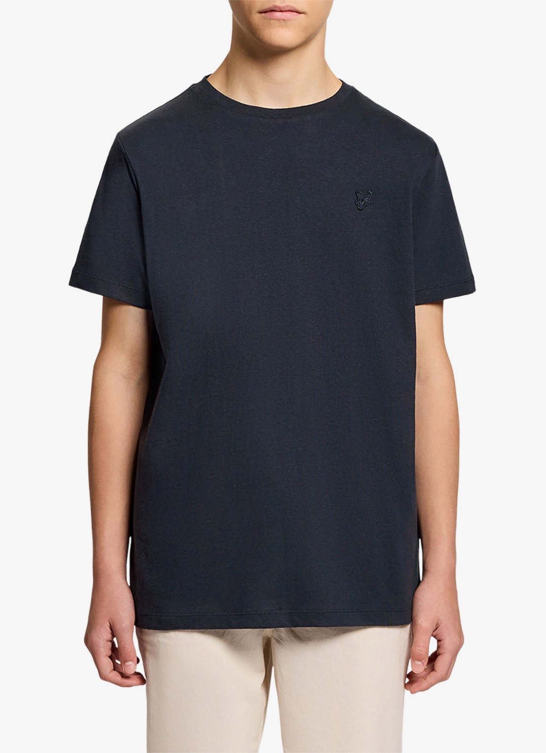 Lyle & Scott T-shirt in linnenblend - voorkant donkerblauw