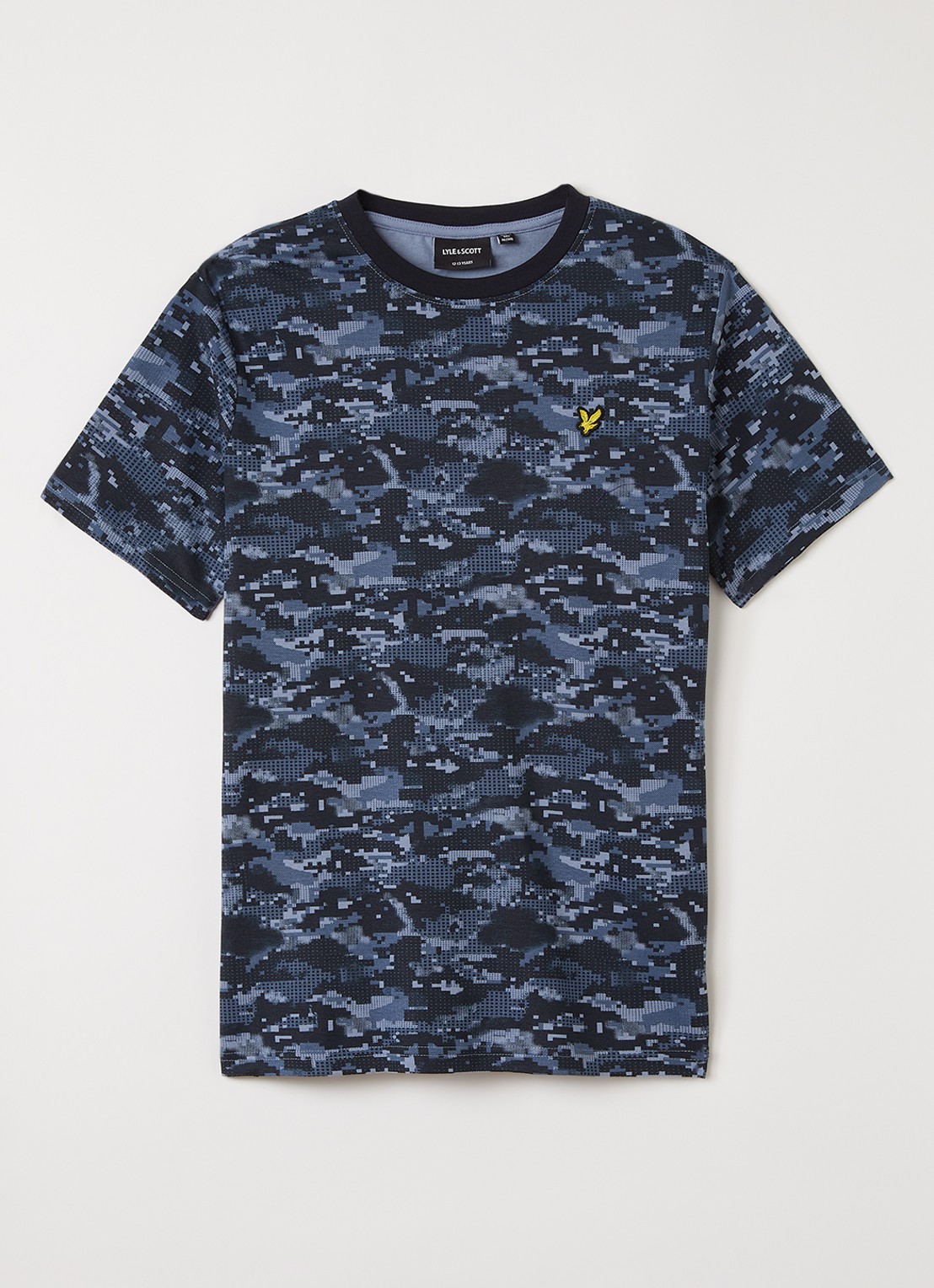 Lyle & Scott T-shirt met camouflageprint - voorkant indigo