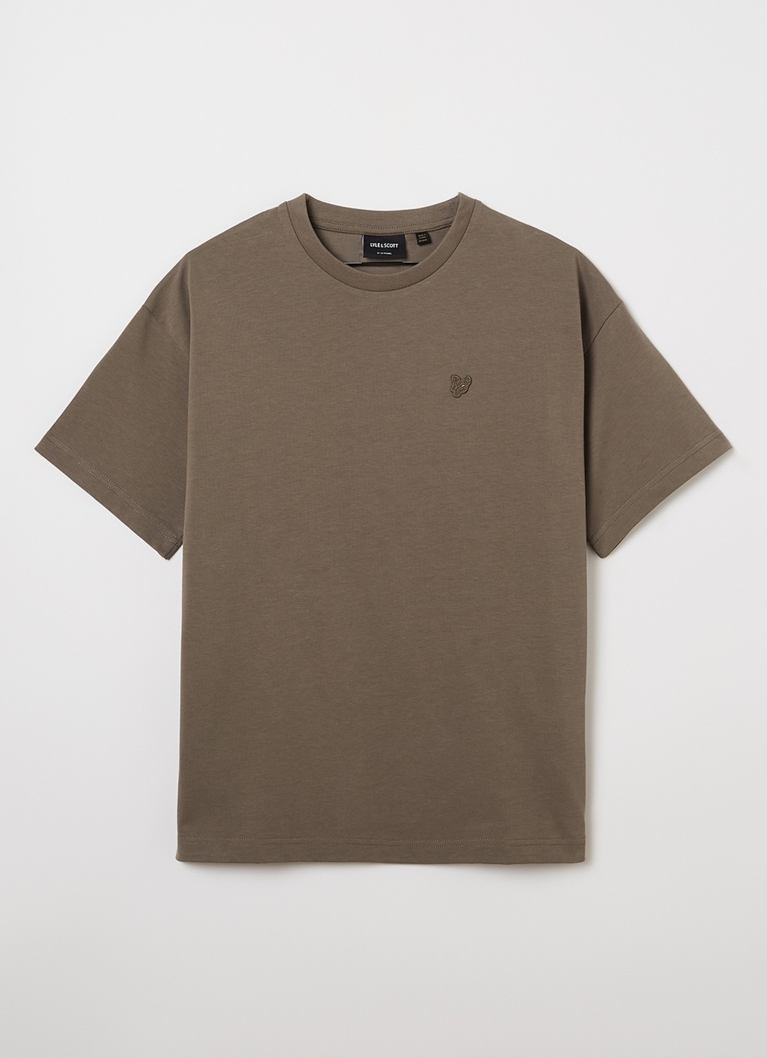 Lyle & Scott T-shirt met logoborduring - voorkant olijfgroen