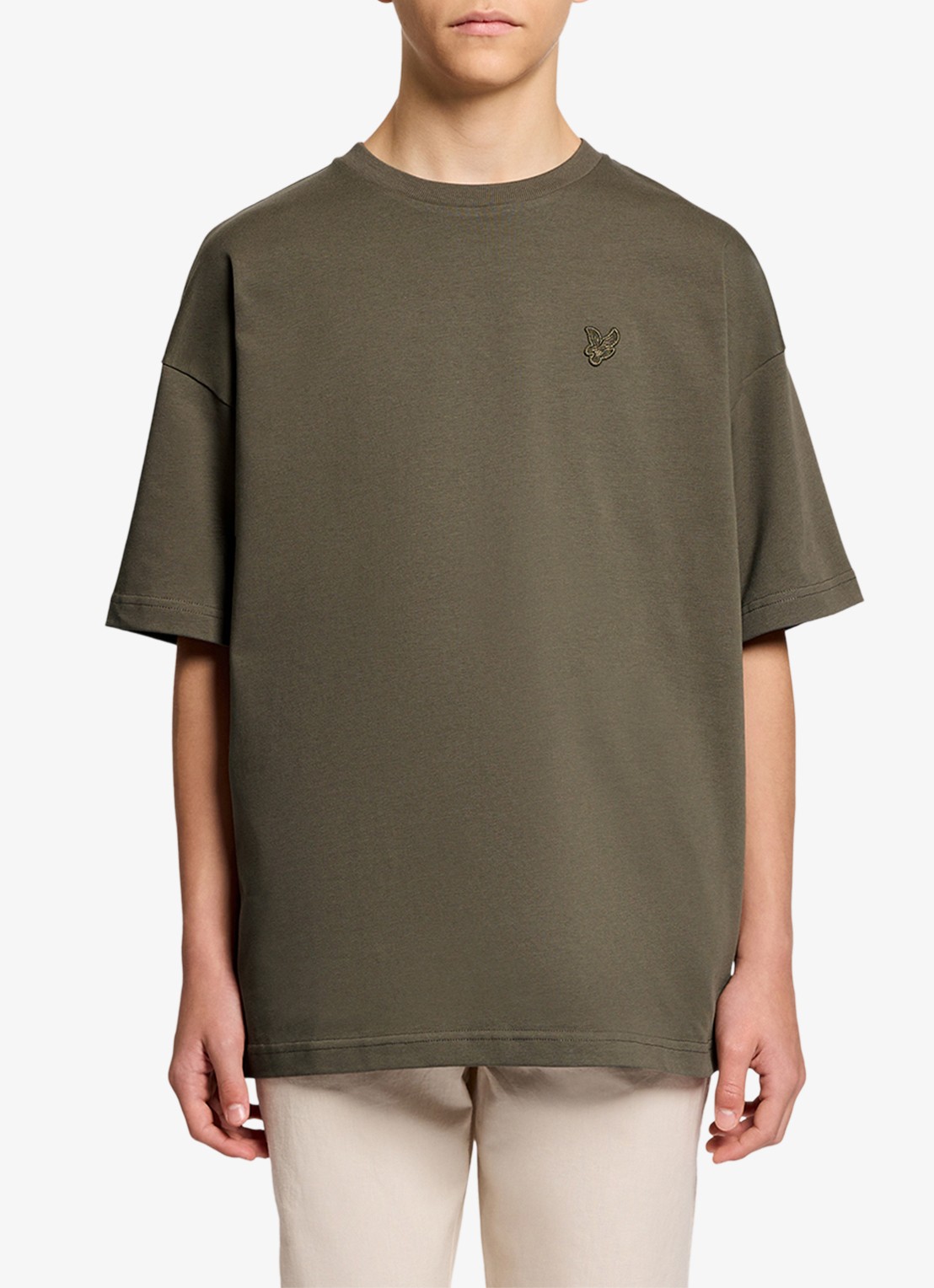 Lyle & Scott T-shirt met logoborduring - voorkant 2 olijfgroen