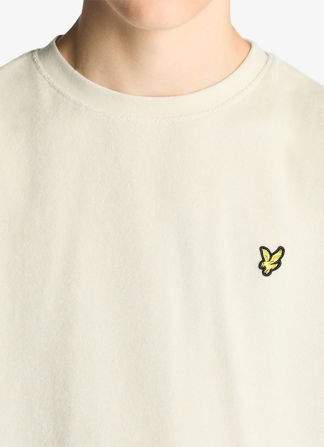 Lyle & Scott T-shirt van badstof met logoborduring - detail 3 beige