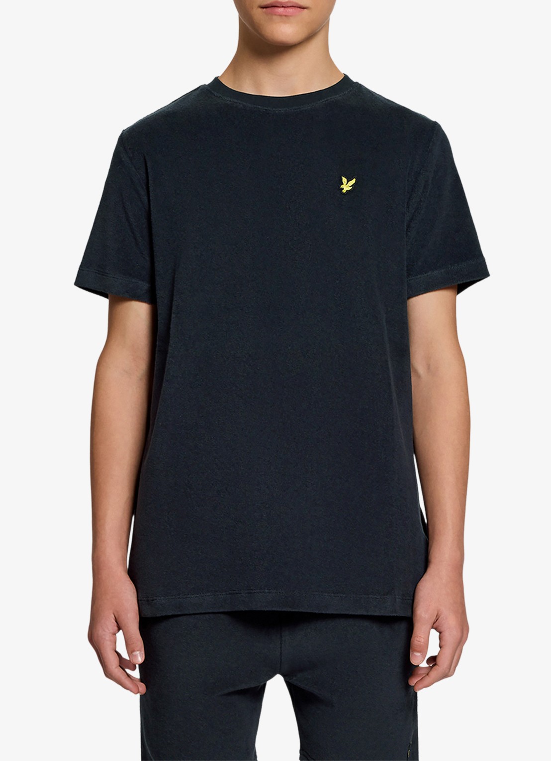 Lyle & Scott T-shirt van badstof met logoborduring - voorkant 2 donkerblauw