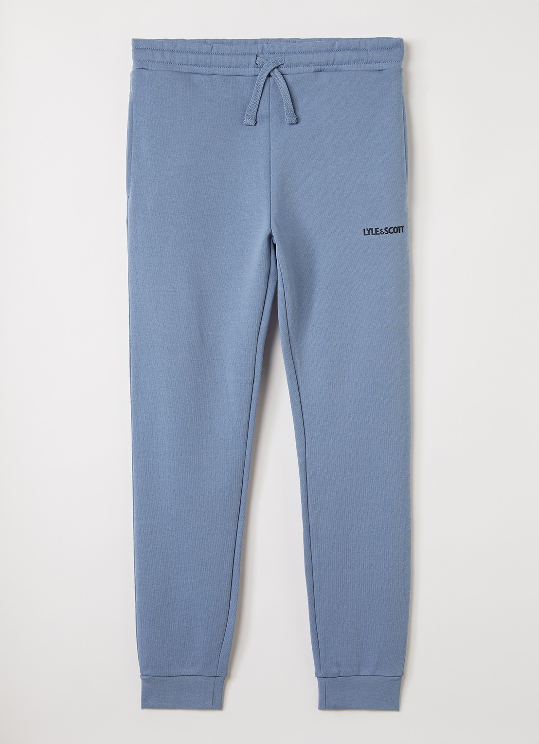 Lyle & Scott Tapered fit joggingbroek met logo - voorkant staalblauw