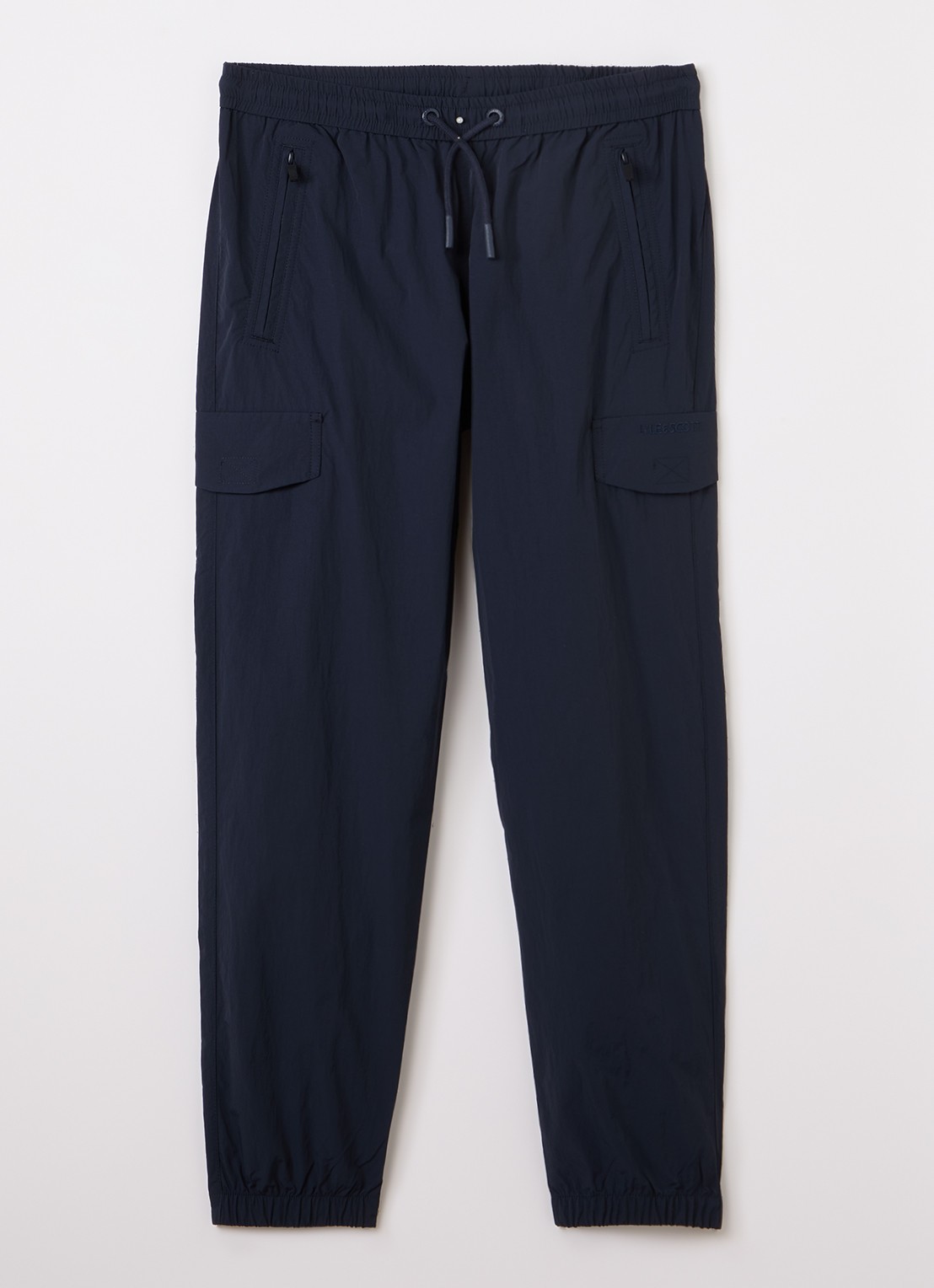 Lyle & Scott Tapered fit trackpants met logoborduring - voorkant donkerblauw