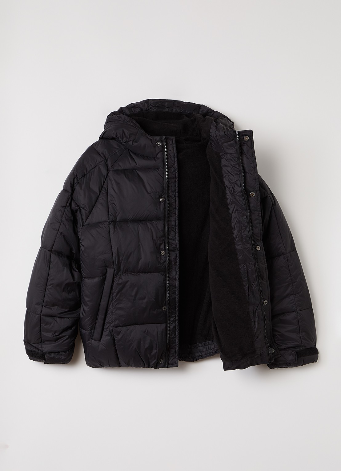 Lyle & Scott Tonal Eagle puffer jas met quiltpatroon en capuchon  - voorkant 3 zwart