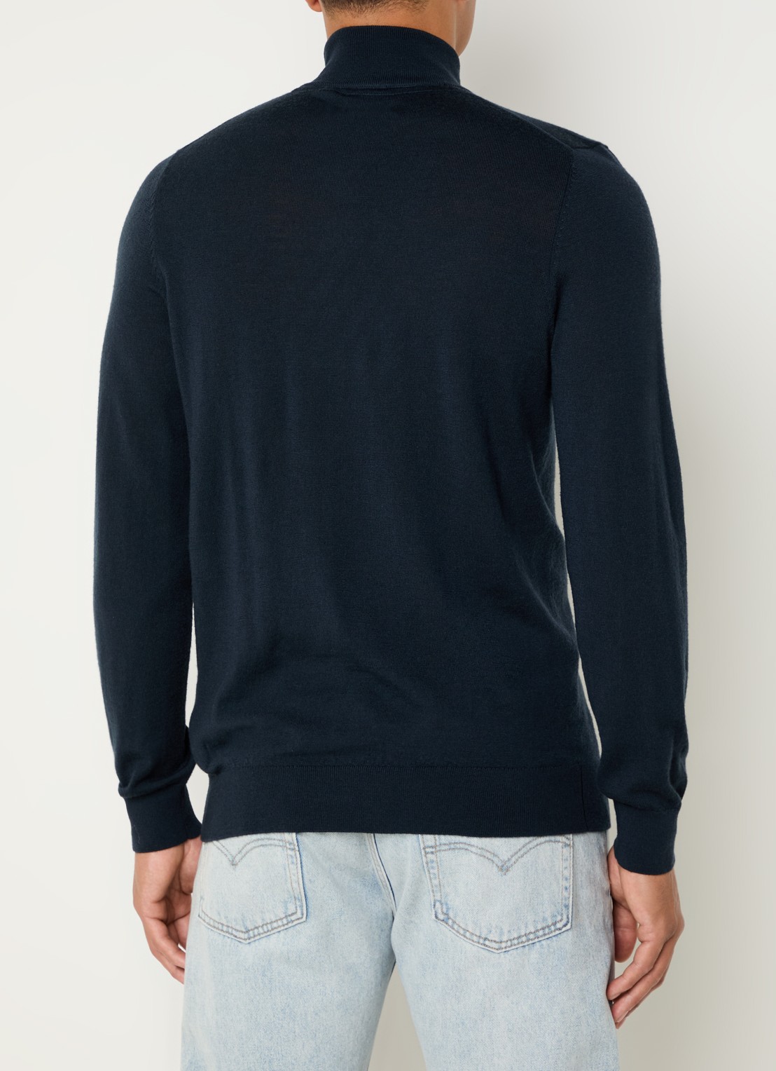 Lyle & Scott Tonal fijngebreide pullover van wol met halve rits - achterkant 4 donkerblauw