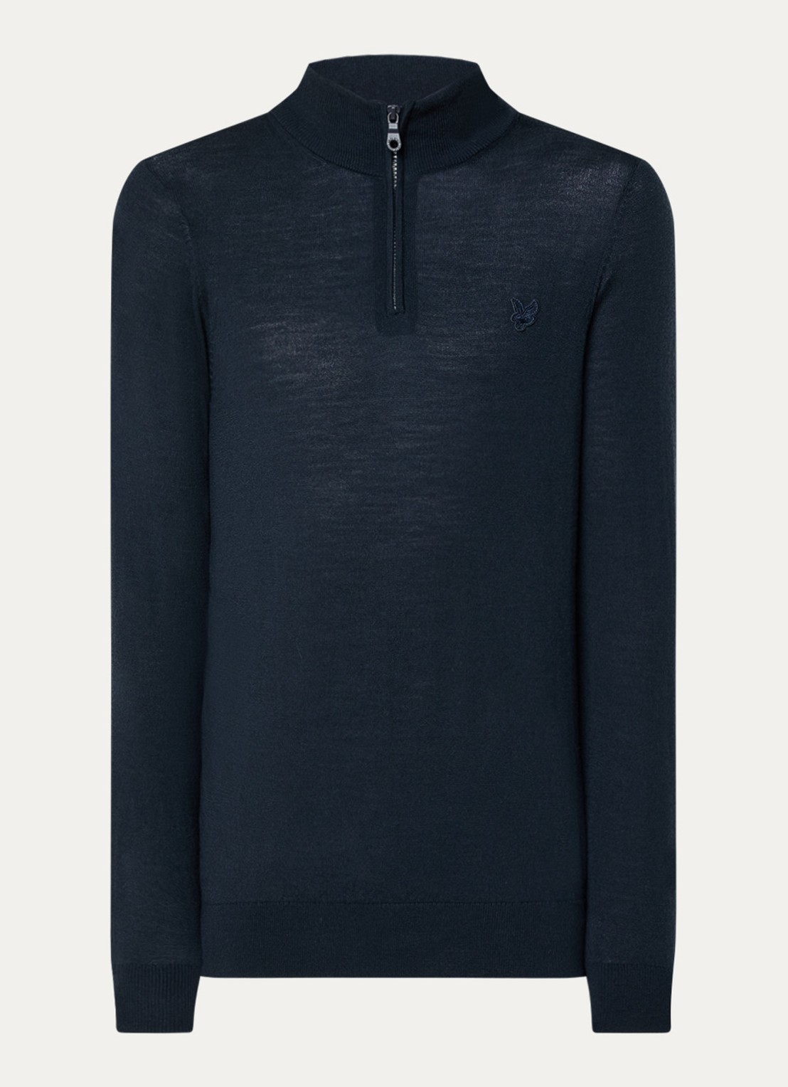 Lyle & Scott Tonal fijngebreide pullover van wol met halve rits - voorkant donkerblauw