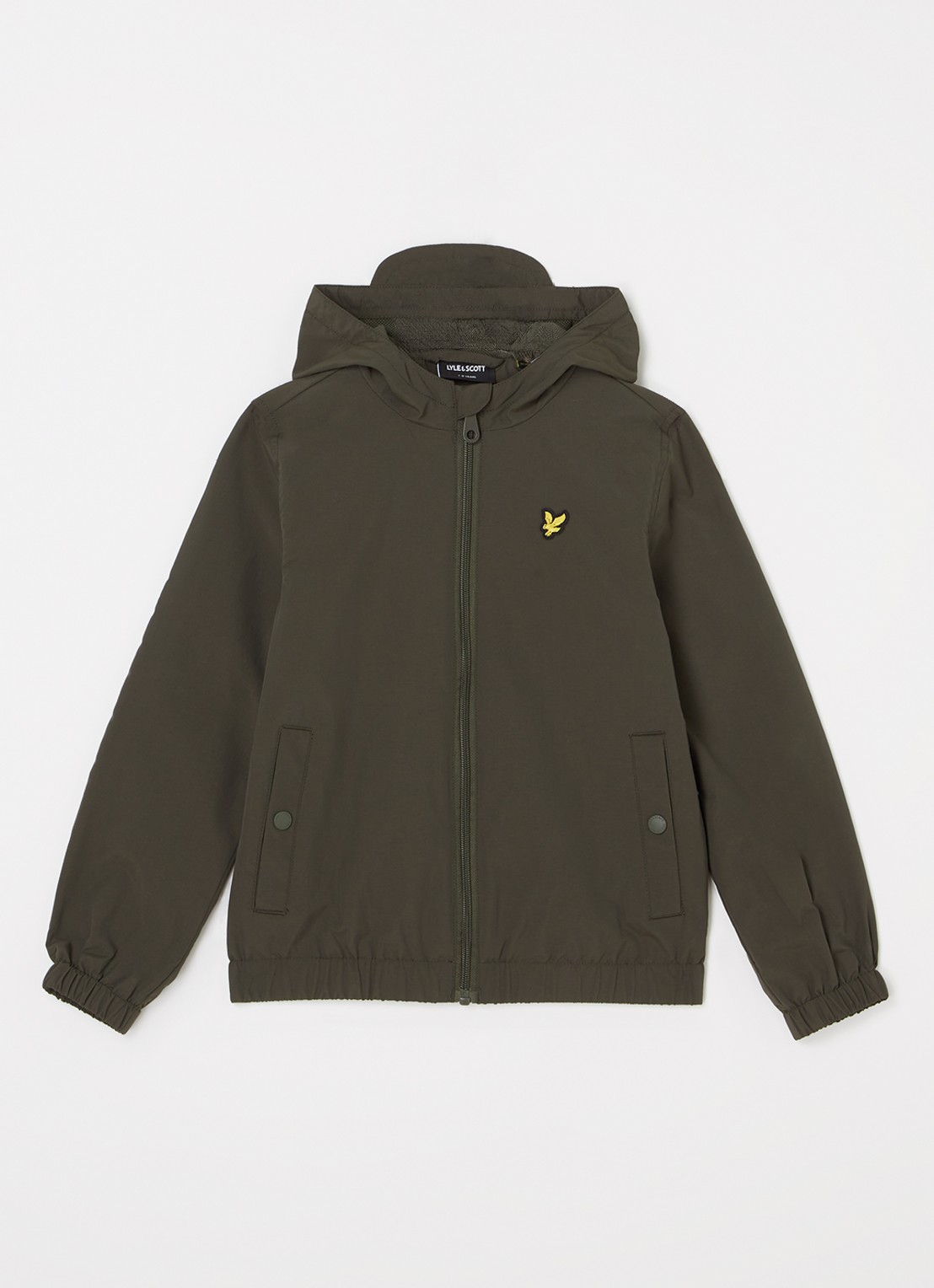 Lyle & Scott Windjack met capuchon en logoborduring - voorkant legergroen