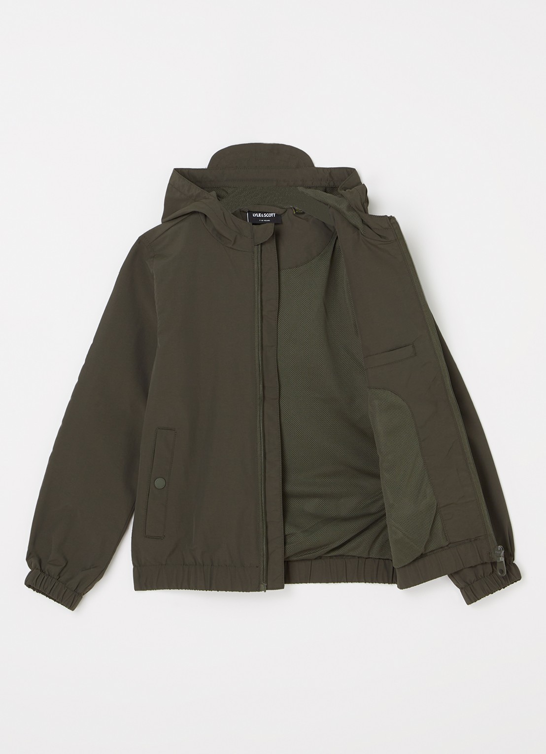 Lyle & Scott Windjack met capuchon en logoborduring - voorkant 2 legergroen