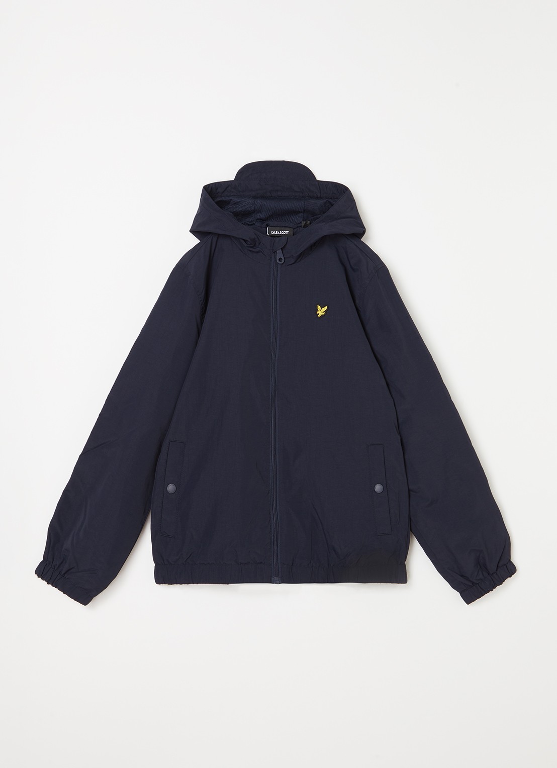 Lyle & Scott Windjack met capuchon en logoborduring - voorkant donkerblauw