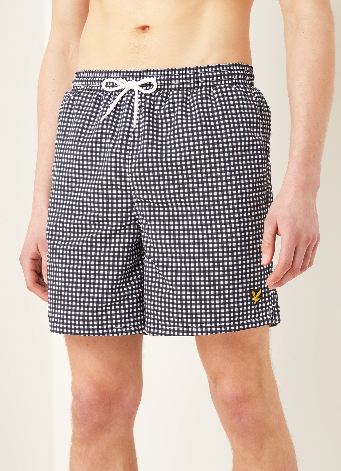 Lyle & Scott Zwemshorts met ruitdessin - detail donkerblauw