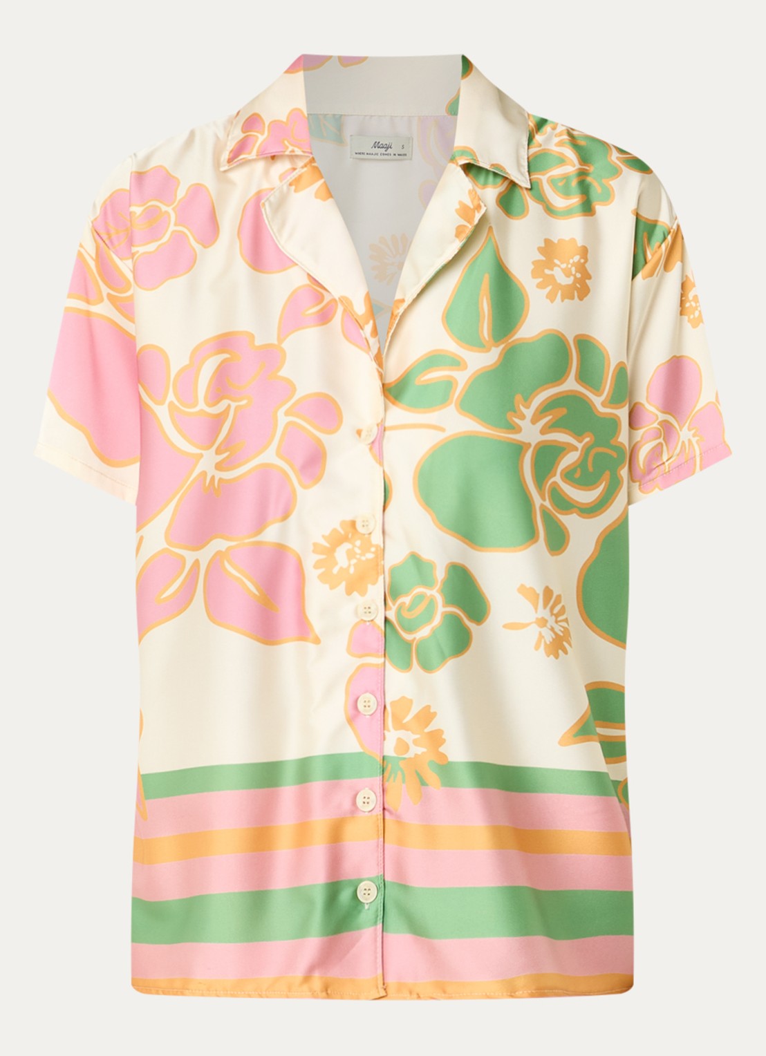 MAAJI Blouse van satijn met bloemenprint - voorkant creme