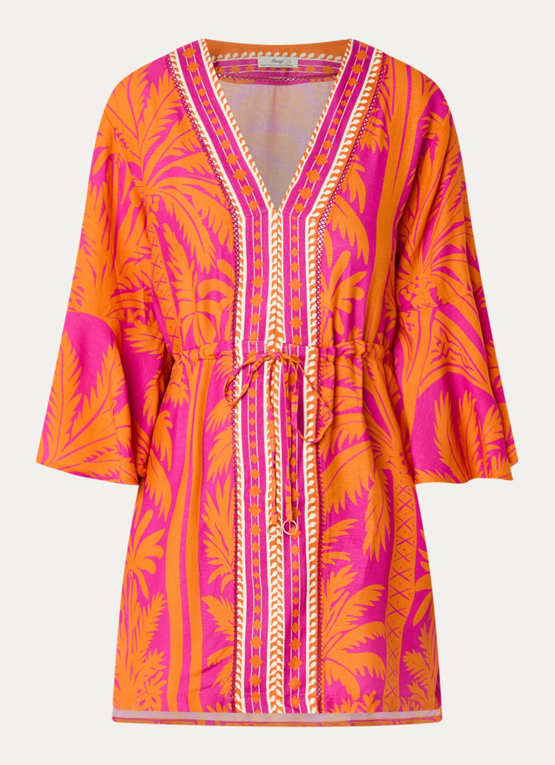 MAAJI Flamingo Palm strandjurk met print - voorkant 2 fuchsia