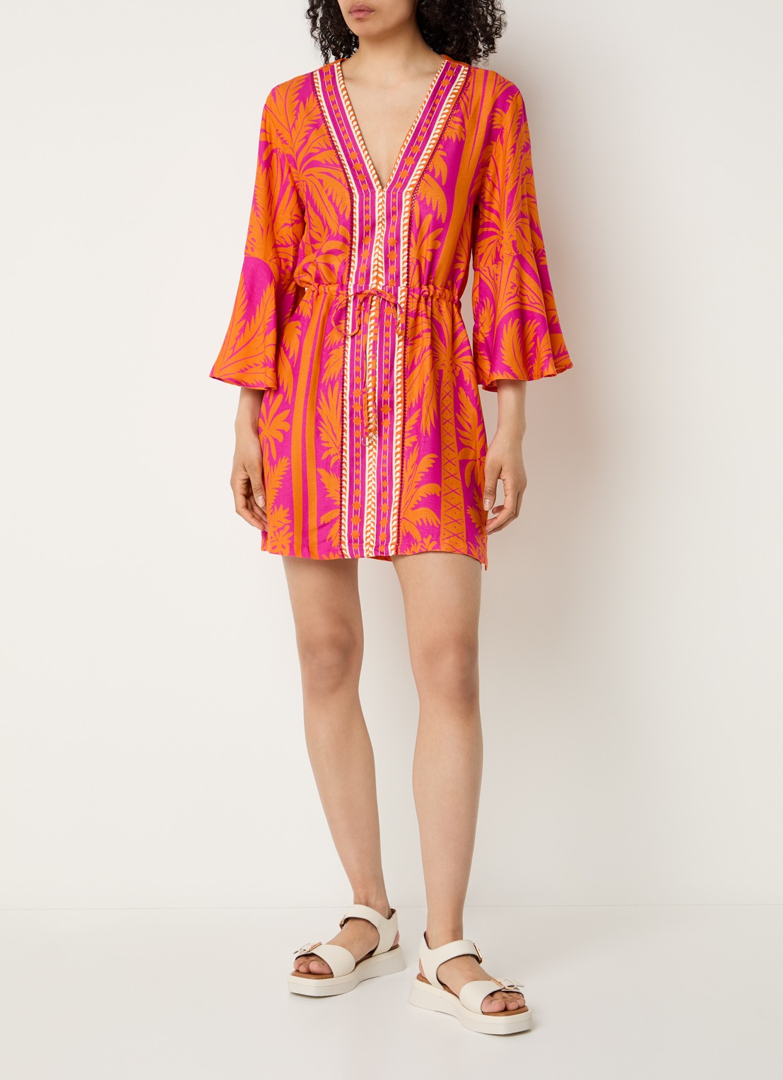 MAAJI Flamingo Palm strandjurk met print - voorkant 3 fuchsia
