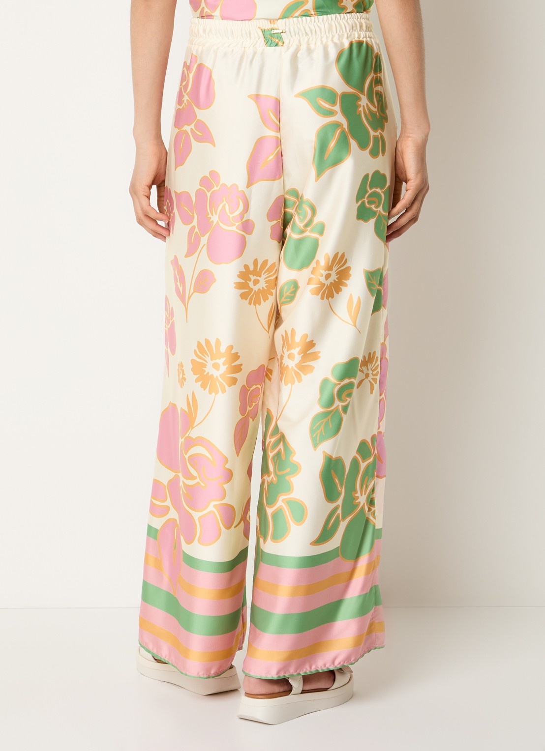 MAAJI High waist wide fit palazzo broek met print - achterkant creme