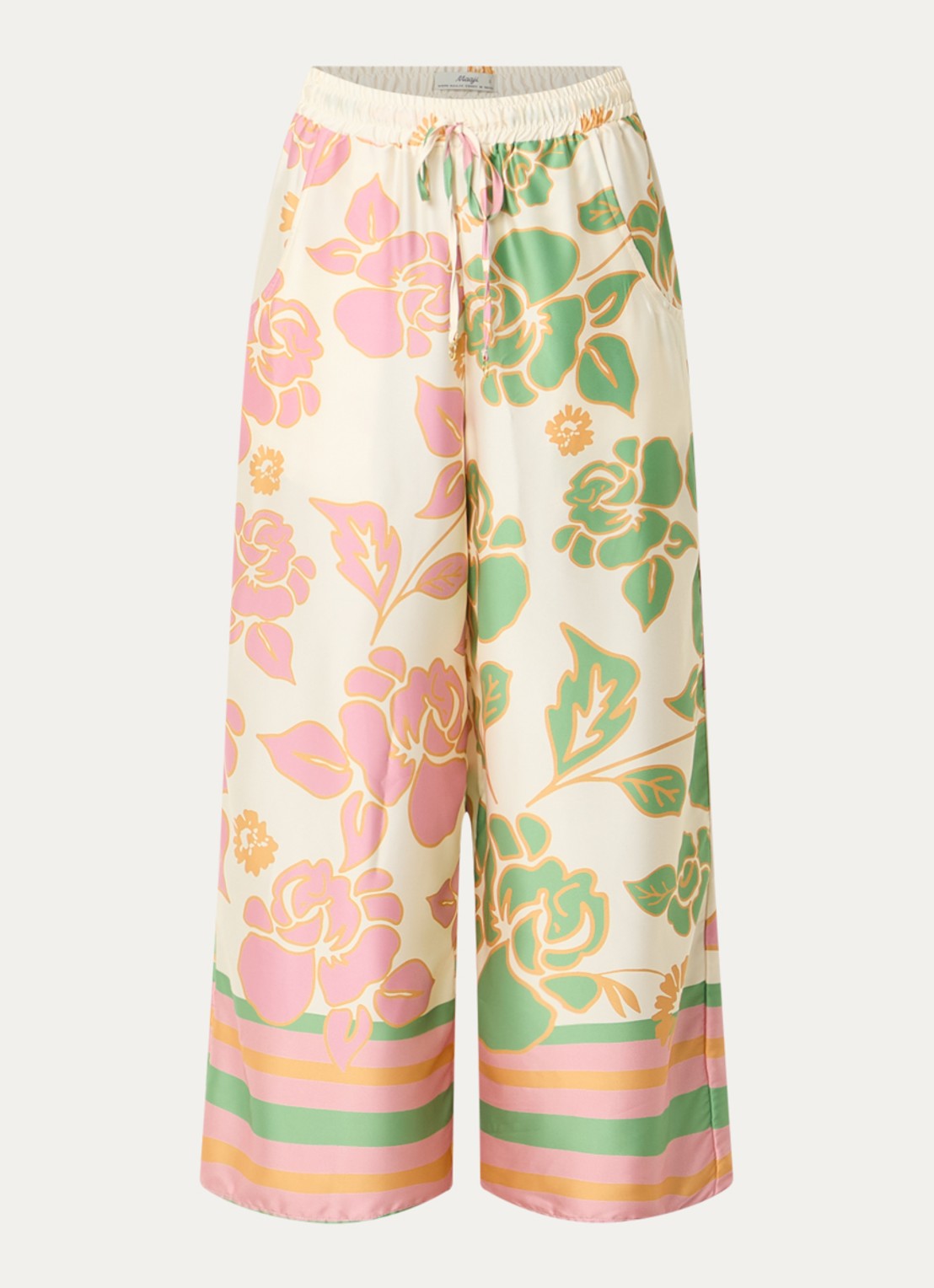 MAAJI High waist wide fit palazzo broek met print - voorkant 3 creme