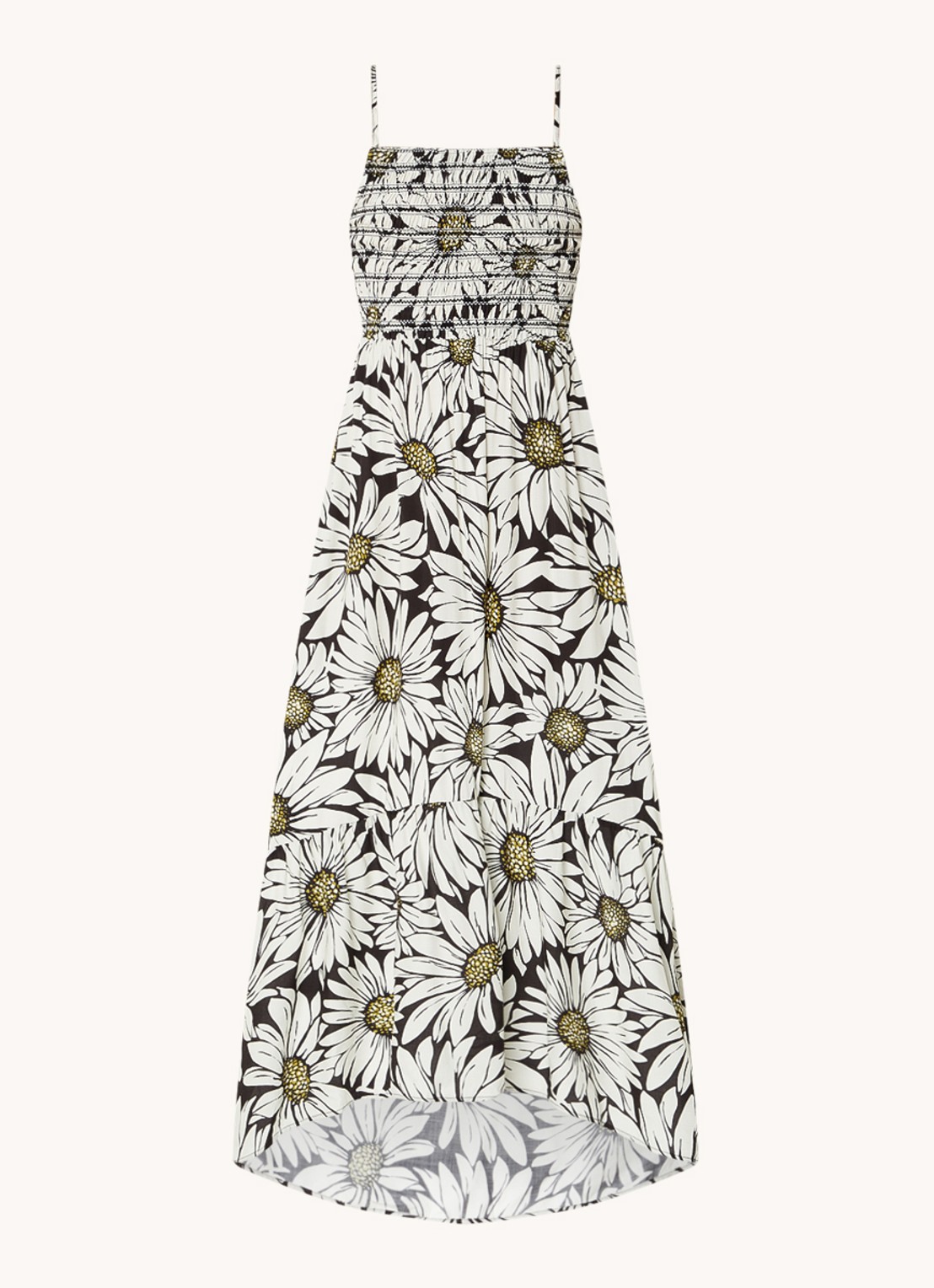 MAAJI Lia maxi strandjurk met bloemenprint en smockwerk - voorkant 4 zwart