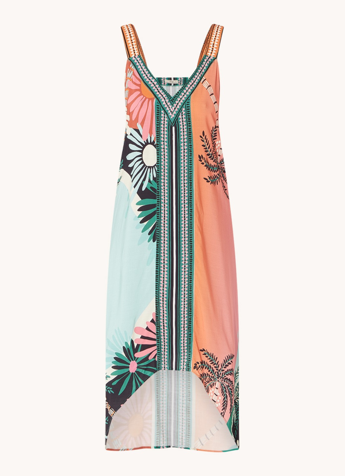 MAAJI Lowry maxi strandjurk met V-hals en print - voorkant 2 orange