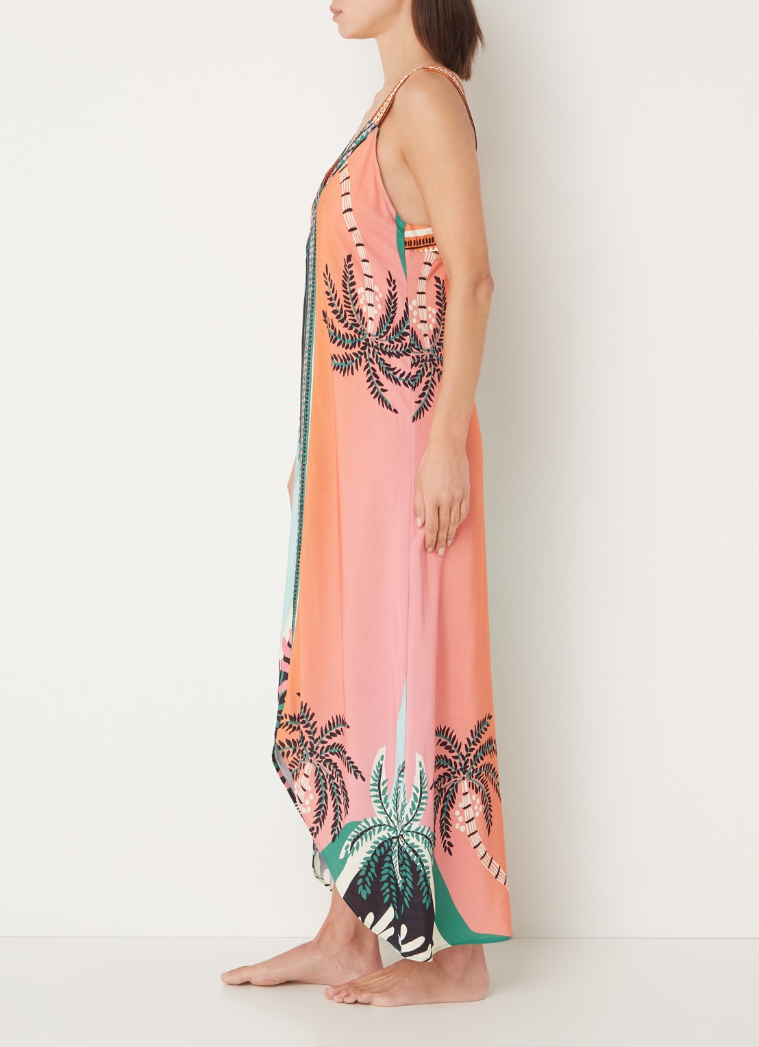 MAAJI Lowry maxi strandjurk met V-hals en print - voorkant 3 orange