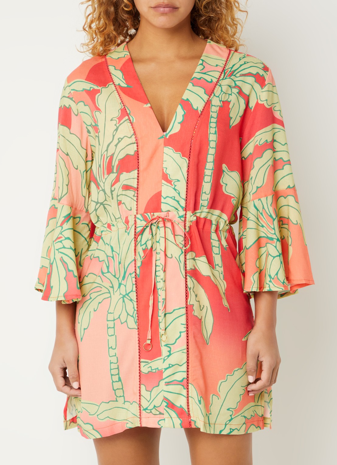 MAAJI Palm Garden strandjurk met print - detail 4 koraalroze