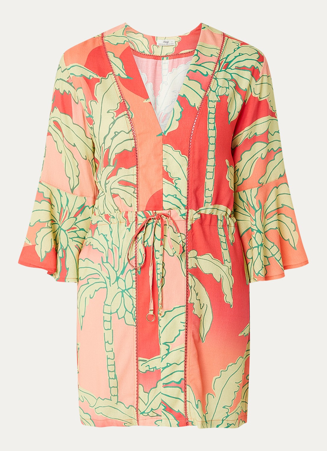 MAAJI Palm Garden strandjurk met print - voorkant 2 koraalroze
