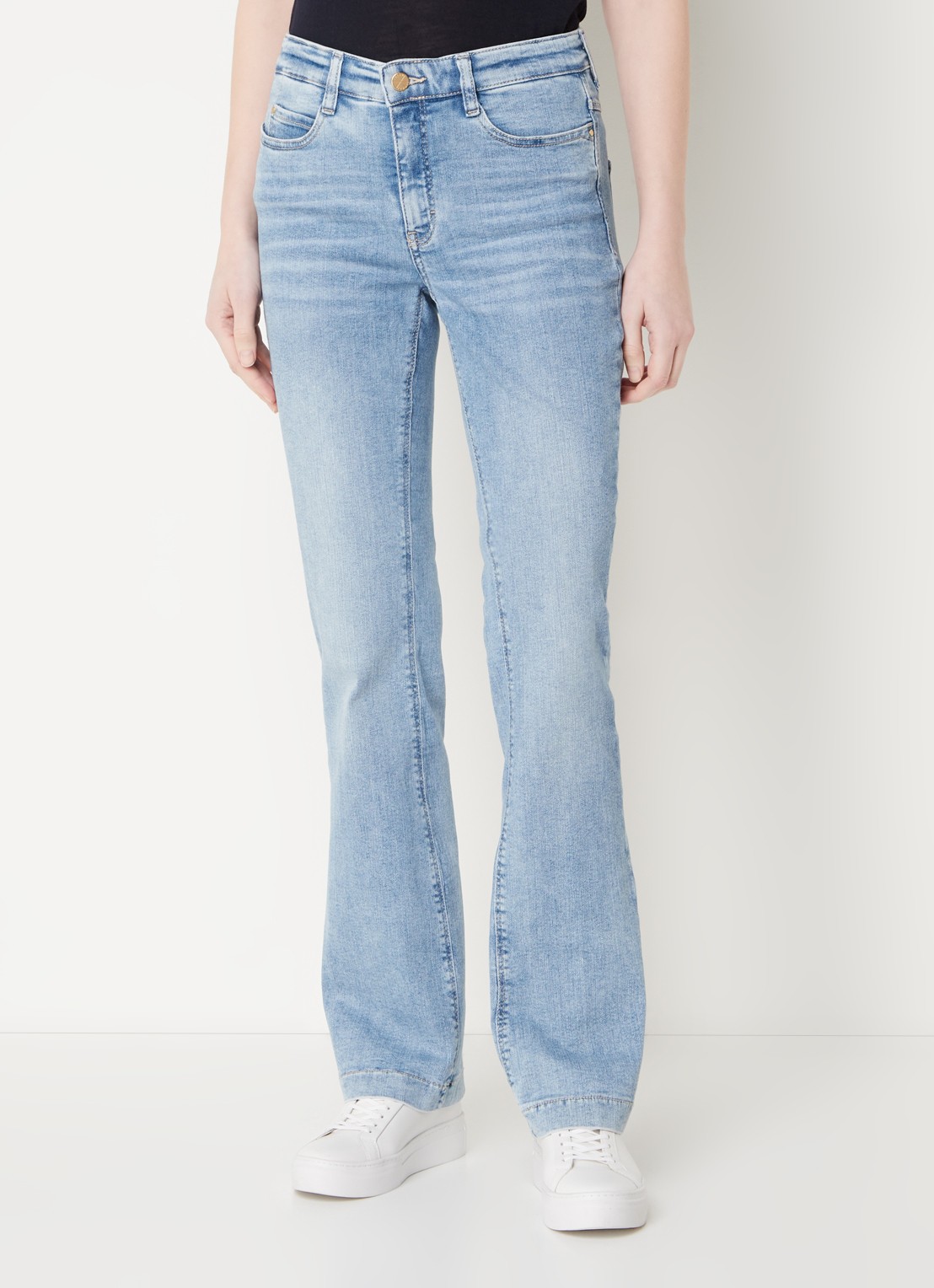 MAC Dream mid waist bootcut jeans met donkere wassing - detail 3 lichtblauw