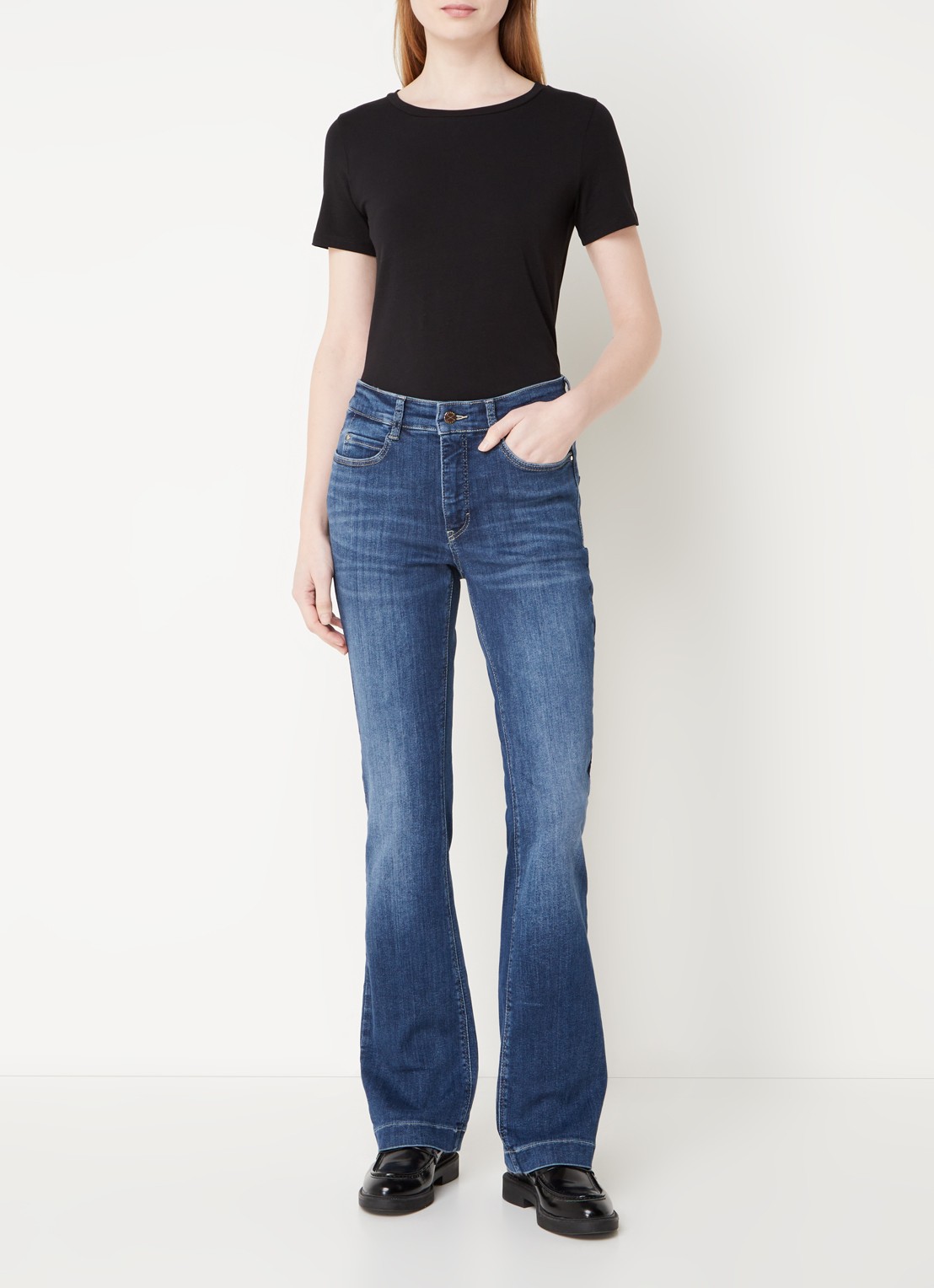 MAC Dream mid waist bootcut jeans met donkere wassing - voorkant 2 indigo