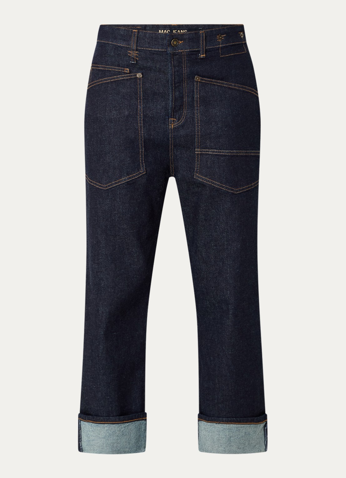 MAC Jeans Baggy mid waist straight leg cropped jeans met opgestikte zakken - voorkant 7 indigo