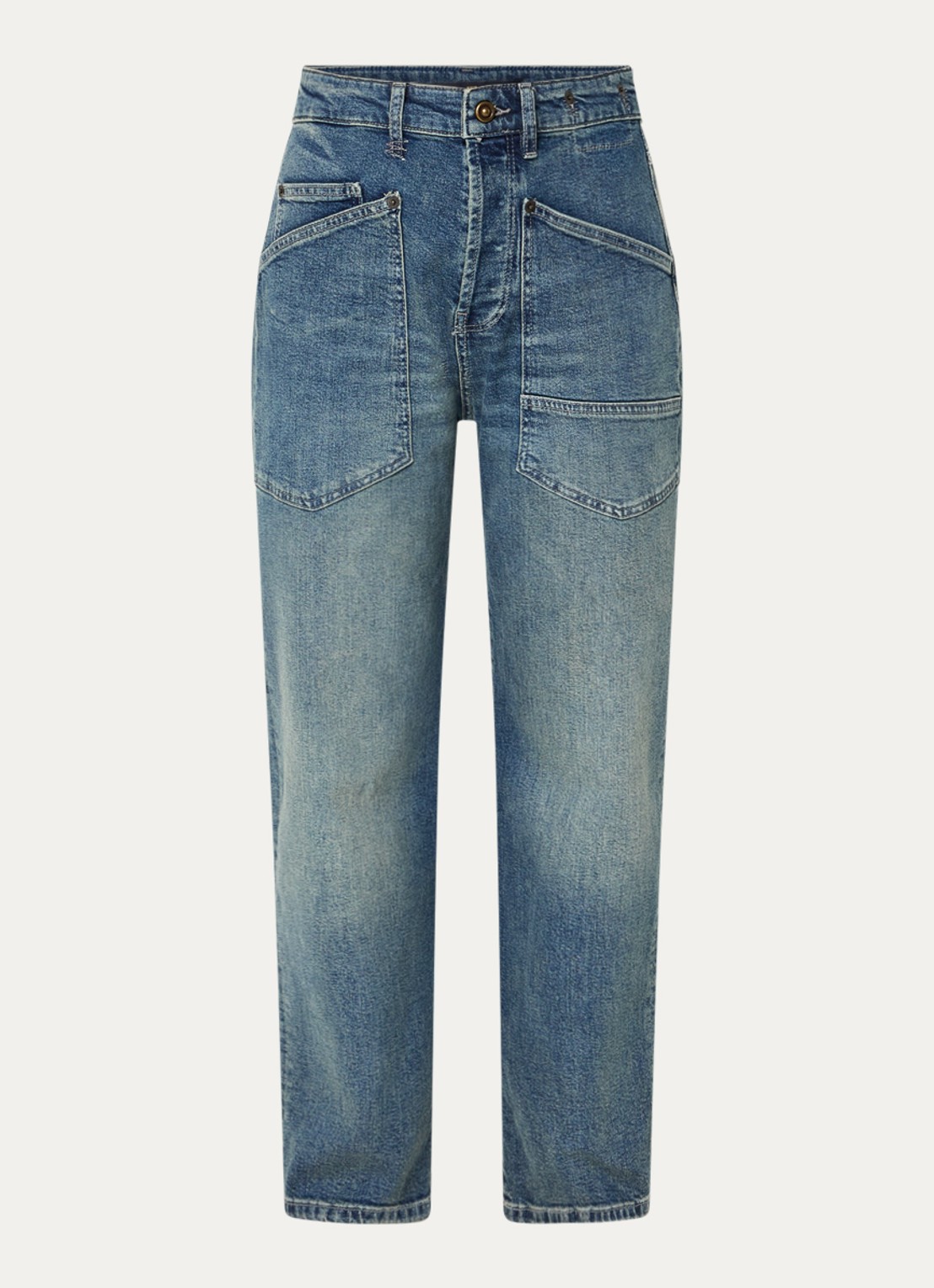 MAC Jeans Baggy mid waist straight leg cropped jeans met opgestikte zakken - voorkant 9 indigo