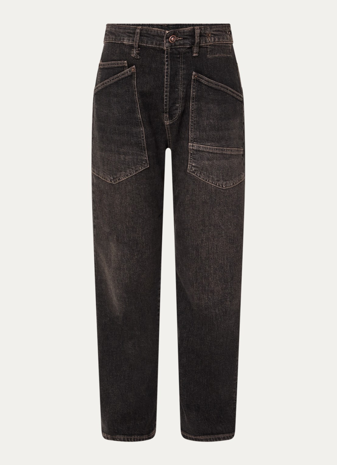 MAC Jeans Baggy mid waist straight leg cropped jeans met opgestikte zakken - voorkant 4 donkerbruin