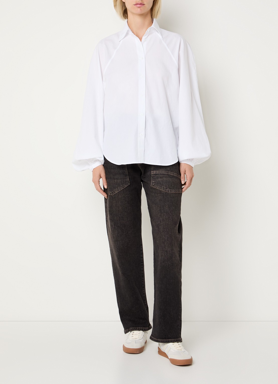 MAC Jeans Baggy mid waist straight leg cropped jeans met opgestikte zakken - voorkant 5 donkerbruin