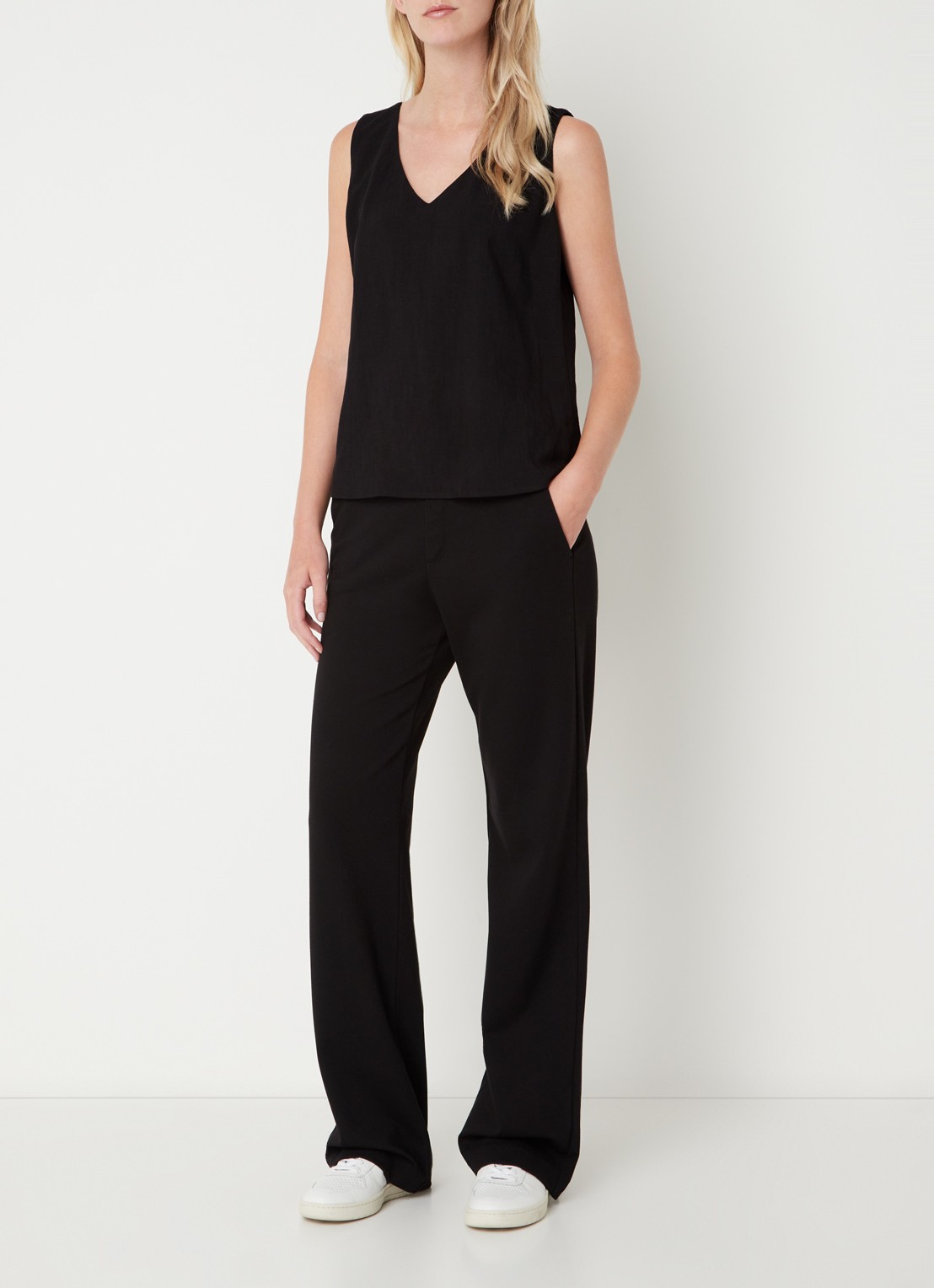 MAC Jeans Chiara straight fit pantalon met print  - voorkant 3 zwart