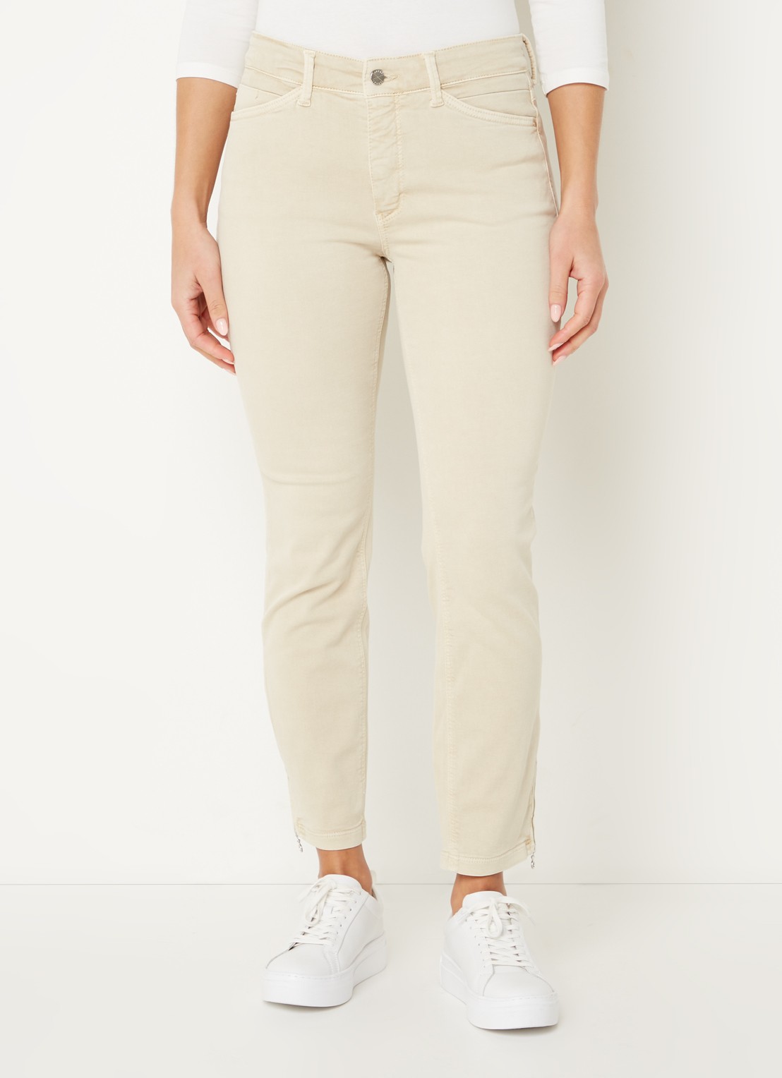 MAC Jeans Dream Chic mid waist slim fit jeans met gekleurde wassing - detail beige