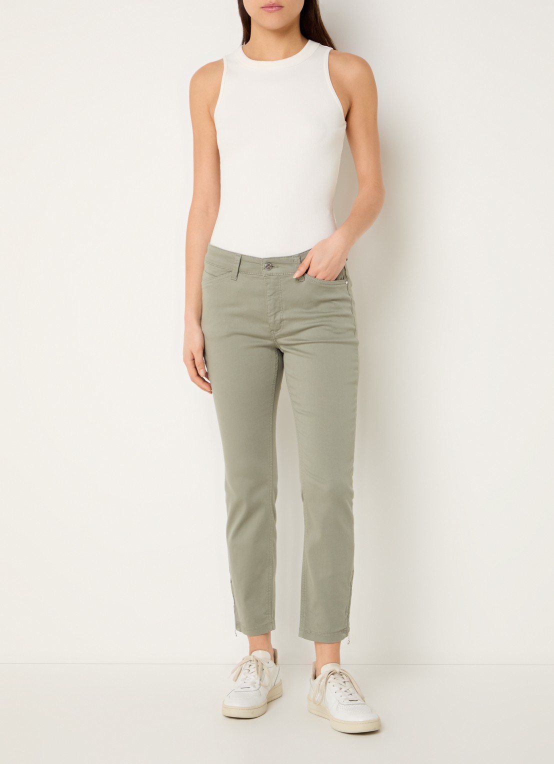 MAC Jeans Dream Chic mid waist slim fit jeans met gekleurde wassing - voorkant 5 mosgroen