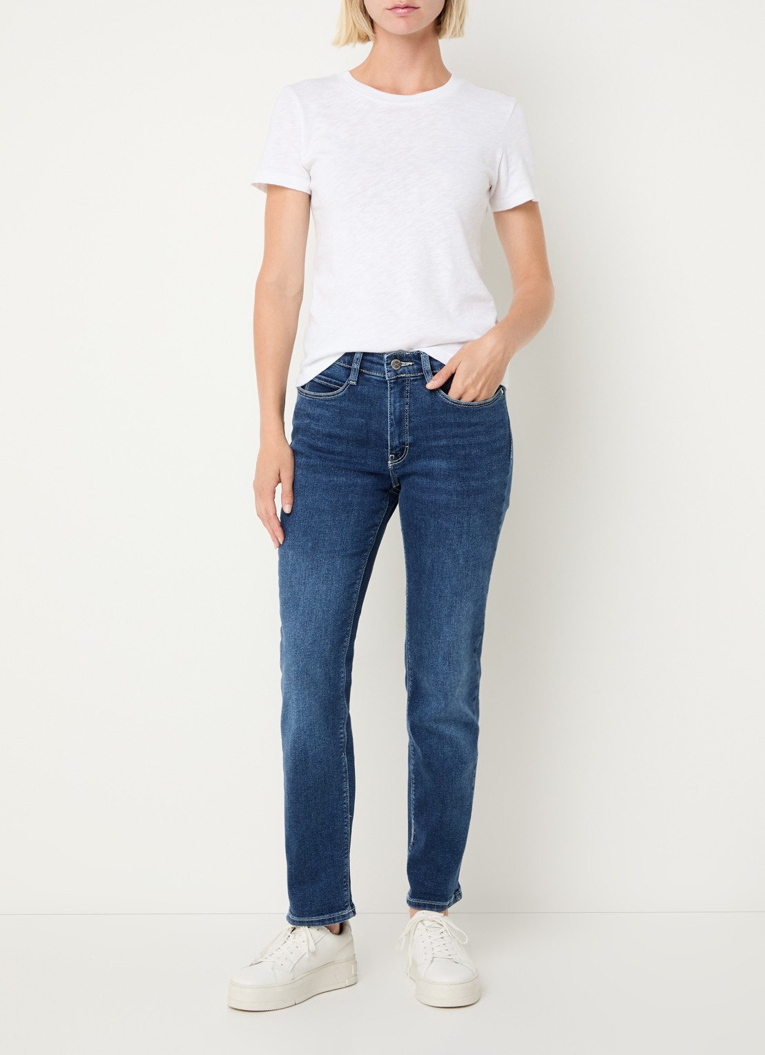 MAC Jeans Dream high waist cropped slim fit jeans met steekzakken - voorkant 3 blauw