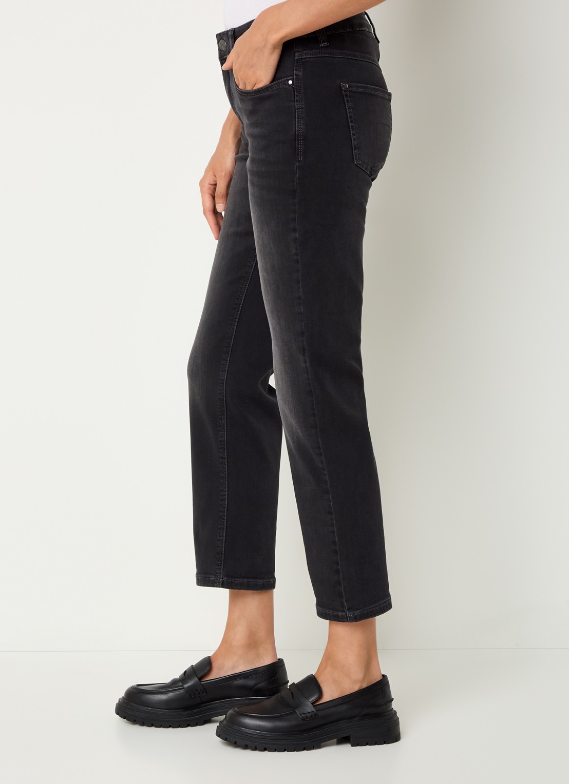 MAC Jeans Dream high waist cropped slim fit jeans met steekzakken - detail 5 donkergrijs