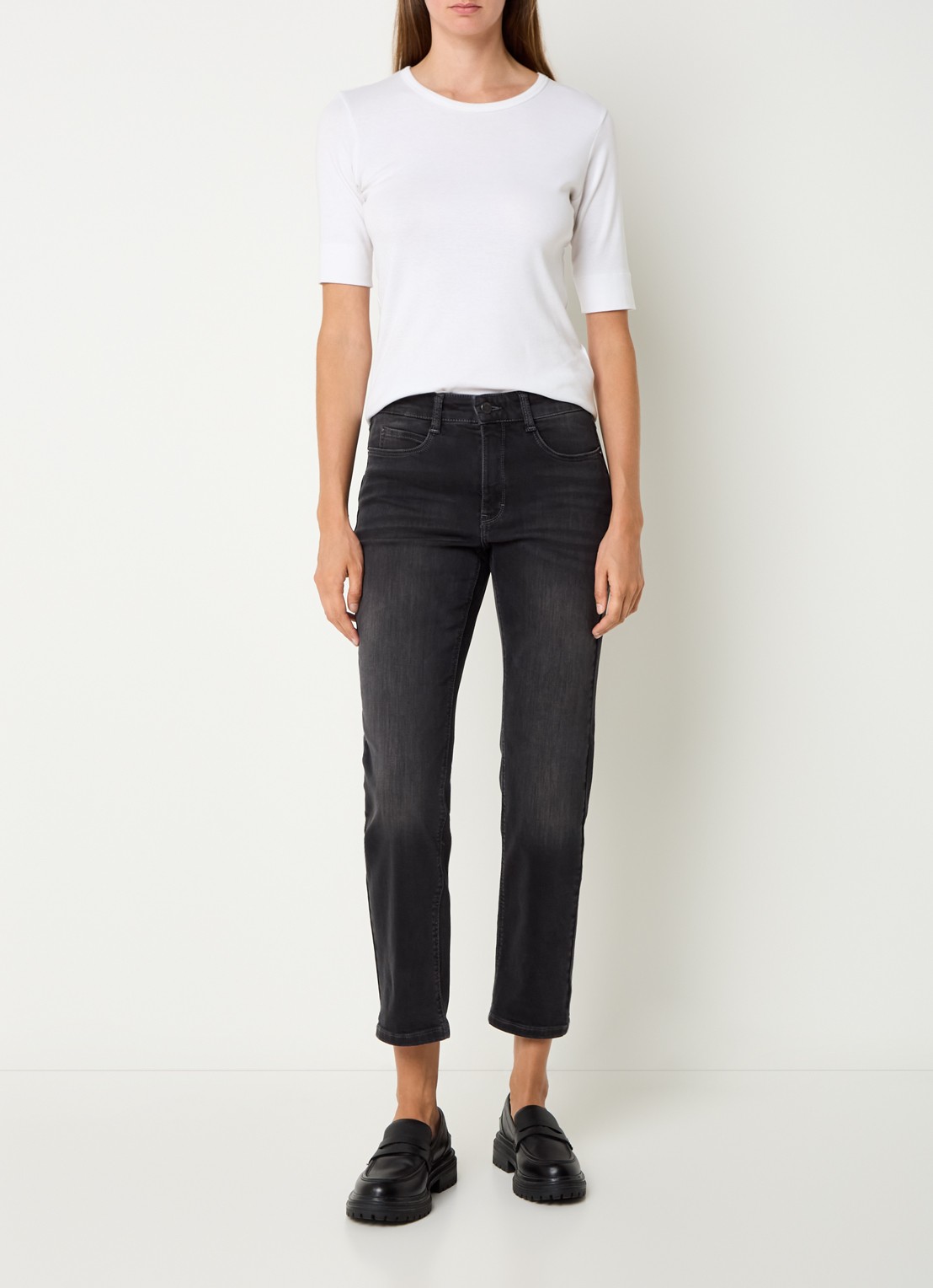 MAC Jeans Dream high waist cropped slim fit jeans met steekzakken - voorkant 3 donkergrijs