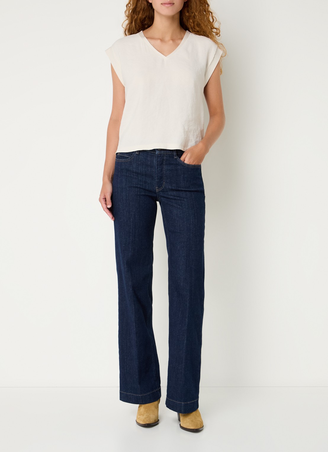 MAC Jeans Dream high waist wide leg jeans met steekzakken - voorkant 5 donkerblauw