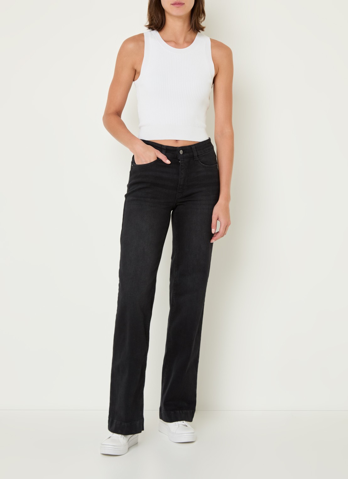 MAC Jeans Dream high waist wide leg jeans met steekzakken - voorkant 2 zwart